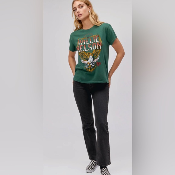 Daydreamer WILLIE NELSON ABBOTT TEXAS TOUR TEE IN STORMY GREEN size small - Picture 2 of 6